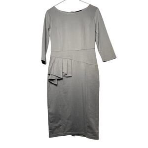 Grey Pencil Knee Length Dress Womens Size Medium Ruffle Waist Fitted Career